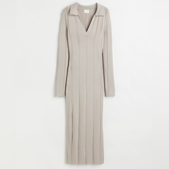 H&M Rib Knit Dress Light Beige - Picture 1 of 5
